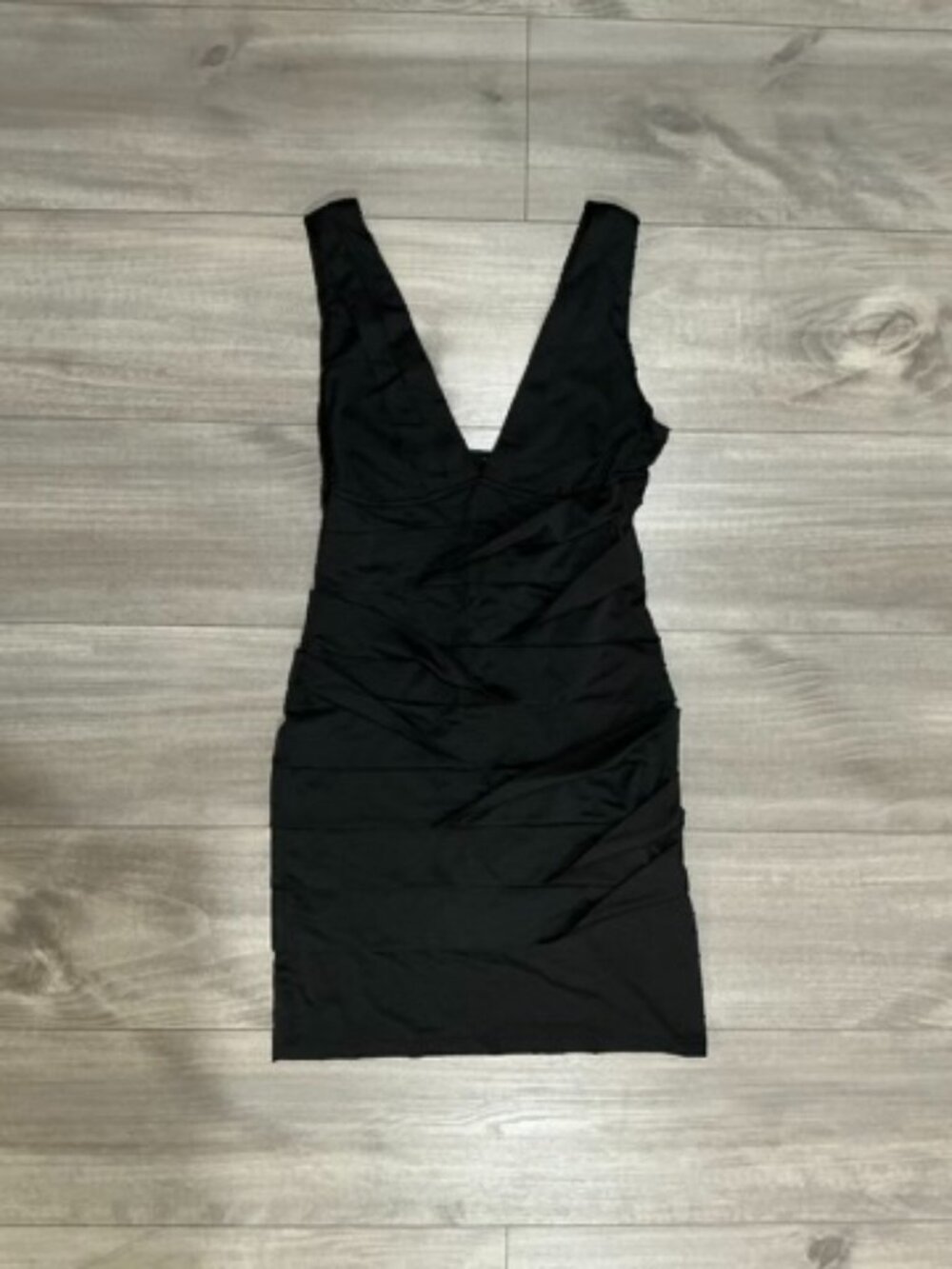 Nikibiki Black Satin Deep V Bodycon Mini Dress M